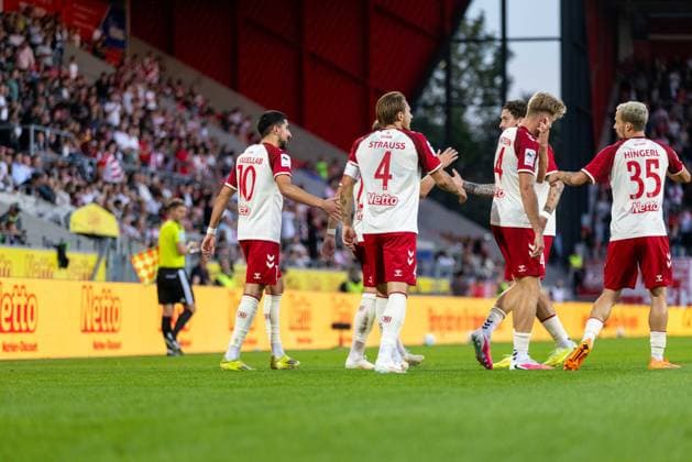September 15, 2026, Soccer, GER, Season, 3rd Division, 2026–2027 Season, Matchday 6, SSV Jahn Regensburg vs. Fortuna Düsseldorf: Celebrations after Nassim Boujellab’s 1–0 goal. SSV Jahn Regensburg. DFL regulations prohibit any use of photographs as image sequences and or quasi-video.