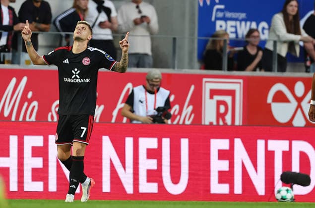 Football german 3. Liga Jahn Regensburg vs Fortuna Dusseldorf Wekesser Erik of Fortuna Dusseldorf celebrates after scoring 1-1 during the 3. Liga football match between Jahn Regensburg and Fortuna Dusseldorf at Jahn Stadium in Regensburg , Bayern , Germany . September 15th , 2026 Copyright: xDavidexEliasx