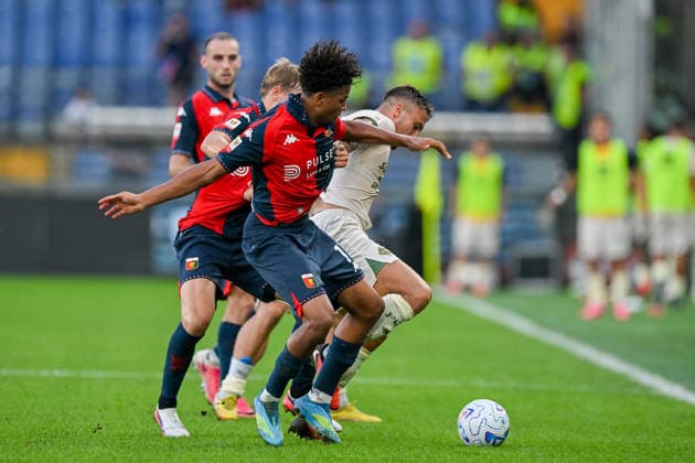 GenoaÕs Franz-Ethan Meichtry fights for the ball during the Italian Cup soccer match between Genoa and Sudtirol at the Luigi Ferraris Stadium in Genoa, Italy - Tuesday, September 15, 2026. - Soccer .  Copyright: xTanoxPecoraro LaPressex