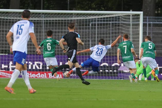September 15, 2026, Soccer, Men s, 2026–2027 Season, Bavarian Regional League, Matchday 9: FC Schweinfurt 05 vs. FV Illertissen; Eduard Hackmann (FV Illertissen) scores the 1–0 goal at the Riedel Bau Arena in the Sachs Stadium, Bavaria, Lower Franconia, Germany