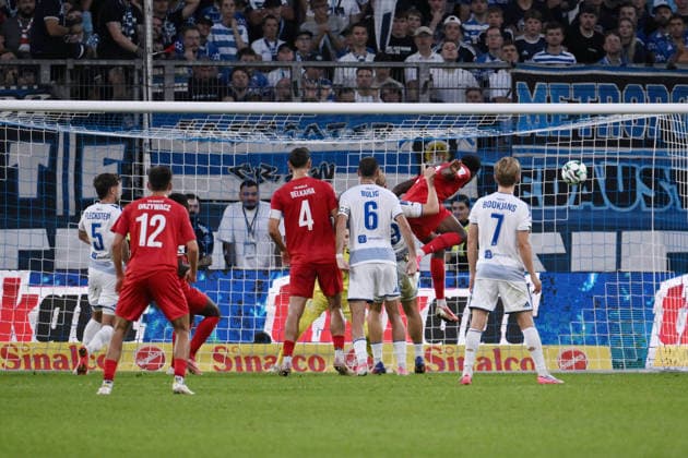 Donald Nduka of TSV Havelse (right) scores the 0–1 goal with this header on September 15, 2026, Soccer, 3rd Division, 2026–27 season, Matchday 6, MSV Duisburg vs. TSV Havelse. DFB regulations prohibit any use of photographs as image sequences and or quasi-video. Duisburg, Schauinsland Reisen Arena, North Rhine-Westphalia, Germany Team2