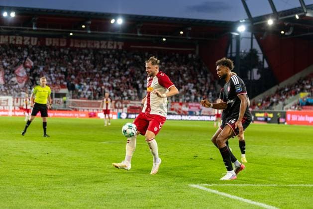 September 15, 2026, Soccer, GER, Season, 3. Liga, 2026–2027 Season, Matchday 6, SSV Jahn Regensburg vs. Fortuna Düsseldorf, Lucas Hermes (SSV Jahn Regensburg) vs. Jomaine Consbruch (Düsseldorf). DFL regulations prohibit any use of photographs as image sequences and or quasi-video.
