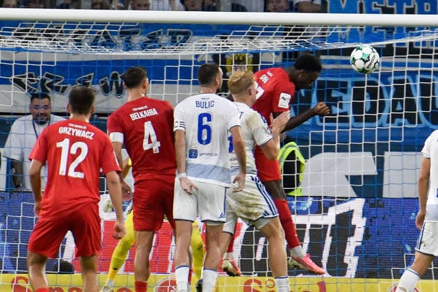 Donald Nduka Havelse, 27, scores the goal to make it 0-1 on September 15, 2026 ¢ Soccer ¢ MSV Duisburg vs. TSV Havelse, Schauinsland Reisen Arena, Duisburg, DFB and DFL regulations prohibit any use of photographs as image sequences and or quasi-video. NRW, Germany Copyright: xpepphotox xSaschaxWeizx pep00321, pep_20260915_hm