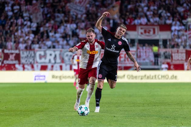 September 15, 2026, Soccer, GER, Season, 3rd Division, 2026–2027 Season, Matchday 6, SSV Jahn Regensburg vs. Fortuna Düsseldorf, Lucas Hermes, SSV Jahn Regensburg vs. Erik Wekesser, Düsseldorf. DFL regulations prohibit any use of photographs as image sequences and or quasi-video.