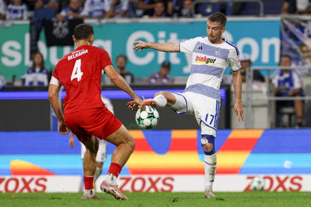Semi Belkahia of TSV Havelse and Max Besuschkow of MSV Duisburg battle for the ball during the 3. Liga match between MSV Duisburg and TSV Havelse at the Schauinsland Reisen Arena on September 15, 2026, in Duisburg, Germany. Photo by Oliver Kaelke, DeFodi Images. Semi Belkahia of TSV Havelse and Max Besuschkow of MSV Duisburg battle for the ball during the 3. Liga match between MSV Duisburg and TSV Havelse at Schauinsland Reisen Arena on September 15, 2026 in Duisburg, Germany. Photo by Oliver Kaelke, DeFodi Images. DFB and DFL regulations prohibit any use of photographs as image sequences and or quasi-video. Photo by Oliver Kaelke, DeFodi Images.