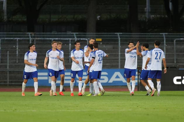 September 15, 2026, Soccer, Men’s, 2026–2027 Season, Bavarian Regional League, Matchday 9: FC Schweinfurt 05 vs. FV Illertissen; FV Illertissen celebrates a 2–0 victory at the Schweinfurt Riedel Bau Arena in Sachs, Bavaria, Lower Franconia, Germany