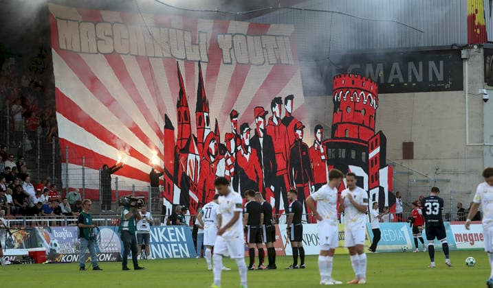 September 15, 2026, xfsx, Men s, Soccer, 2026–2027 Season, 3rd Division, Matchday 6: FC Würzburger Kickers vs. Alemannia Aachen – Fans, Atmosphere, FC Würzburger Kickers fan section; fans performing choreography, choreography, choreos, choreography; Wuerzburg, AKON ARENA, Bavaria, Germany