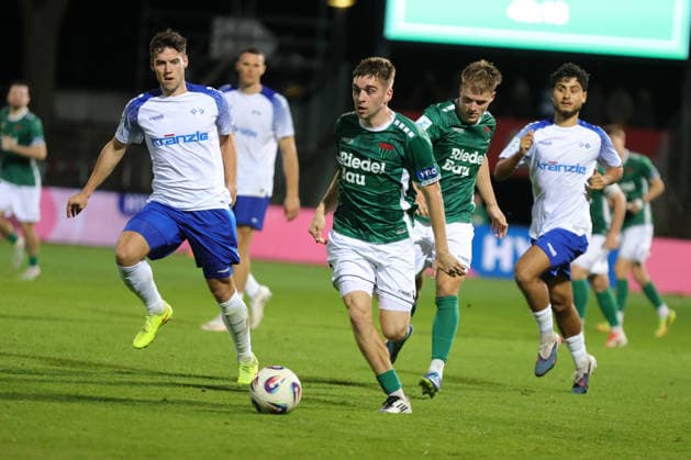 September 15, 2026, Soccer, Men s, 2026–2027 Season, Bavarian Regional League, Matchday 9: FC Schweinfurt 05 vs. FV Illertissen; Philipp Hack of FC Schweinfurt 05, No. 7, with the ball at the Schweinfurt Riedel Bau Arena in the Sachs Stadium, Bavaria, Lower Franconia, Germany