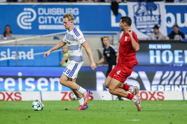 Sports, Soccer, 3rd Division, 2026–2027 Season, Matchday 6: MSV Duisburg vs. TSV Havelse, September 15, 2026, Schauinsland Reisen Arena, Peter Remmert (MSV Duisburg), 39, Semi Belkahia (Havelse), 4, Duisburg, Schauinsland Reisen Arena, North Rhine-Westphalia, Germany