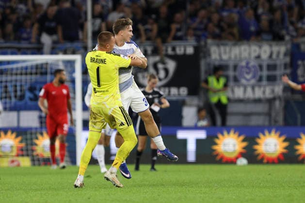 Patrick Sussek of MSV Duisburg celebrates the goal with his teammates after scoring the 1-1 equalizer during the 3. Liga match between MSV Duisburg and TSV Havelse at Schauinsland Reisen Arena on September 15, 2026, in Duisburg, Germany. Photo by Oliver Kaelke, DeFodi Images. Patrick Sussek of MSV Duisburg celebrates with his teammates after scoring his team’s first goal during the 3. Liga match between MSV Duisburg and TSV Havelse at Schauinsland Reisen Arena on September 15, 2026 in Duisburg, Germany. Photo by Oliver Kaelke, DeFodi Images. DFB and DFL regulations prohibit any use of photographs as image sequences and or quasi-video. Photo by Oliver Kaelke, DeFodi Images.