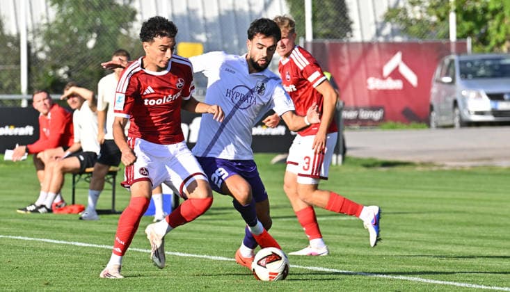 September 15, 2025 Soccer Season 2025–2026 Bavarian Regional League Matchday 09 FC Nuremberg II FCN Club TSV Schwaben Augsburg MeZi xmexzix Nizar Üstel Uestel 21, 1 FC Nuremberg FCN II Ante Banden 29, Schwaben Augsburg, right
