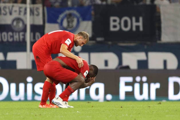 Dennis Duah of TSV Havelse looks dejected during the 3. Liga match between MSV Duisburg and TSV Havelse at the Schauinsland Reisen Arena on September 15, 2026, in Duisburg, Germany. Photo by Oliver Kaelke, DeFodi Images. Dennis Duah of TSV Havelse looks dejected during the 3. Liga match between MSV Duisburg and TSV Havelse at Schauinsland Reisen Arena on September 15, 2026 in Duisburg, Germany. Photo by Oliver Kaelke, DeFodi Images. DFB and DFL regulations prohibit any use of photographs as image sequences and or quasi-video. Photo by Oliver Kaelke, DeFodi Images