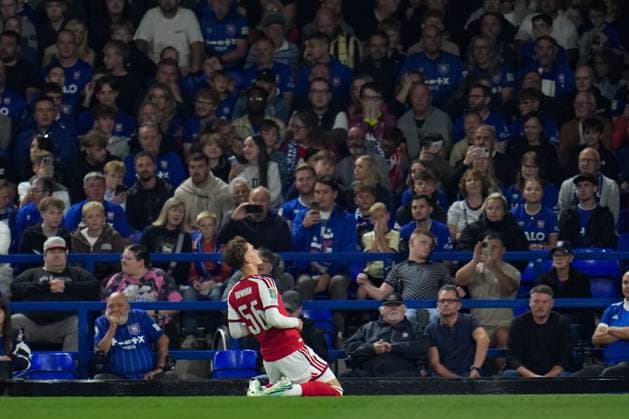 Max Dowman of Arsenal celebrates their goal, 0-1 Ipswich Town v Arsenal, EFL Carabao Cup, Football, Portman Road, UK - 15 Sep 2026Ipswich Portman Road United Kingdom EDITORIAL USE ONLY No use with unauthorised audio, video, data, fixture lists, club league logos or live services. Online in-match use limited to 120 images, no video emulation. No use in betting, games or single club league player publications. Copyright: xJoexToth Shutterstockx 17152635o
