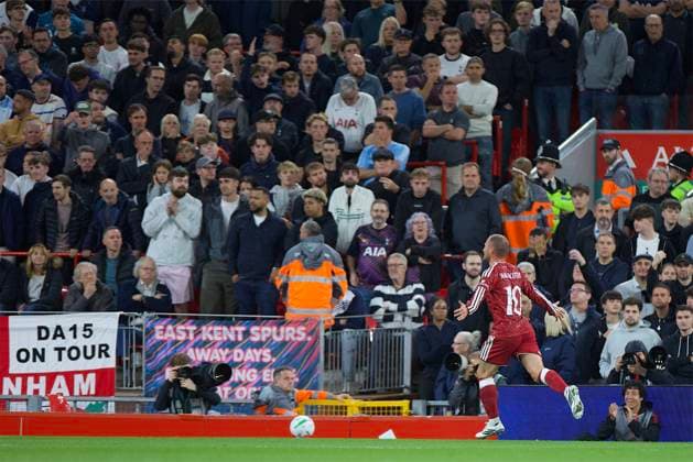 RECORD DATE NOT STATED Football - Football League Cup - 3rd Round - Liverpool FC v Fulham FC LIVERPOOL, ENGLAND - Tuesday, September 15, 2026: Liverpool s Alexis Mac Allister celebrates after scoring the first goal during the Football League Cup 3rd Round match between Liverpool FC and Tottenham Hotspur FC at Anfield. (Photo by David Rawcliffe Propaganda) LIVERPOOL Anfield MERSEYSIDE ENGLAND  Copyright: xDavidxRawcliffex 2026-09-15-Liverpool_v_Tottenham-033
