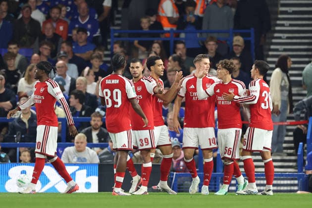 Ipswich Town v Arsenal, Carabao Cup Max Dowman of Arsenal celebrates with his teammates after scoring the first goal during the Ipswich Town v Arsenal Carabao Cup 3rd Round match at Portman Road, Ipswich, England on 15 September 2026 Credit: Tiego Grenho Every Second Media Editorial use only. All images are copyright Every Second Media Limited. No images may be reproduced without prior permission. All rights reserved. Premier League and Football League images are subject to licensing agreements with Football DataCo Limited. see https: www.football-dataco.com Copyright: xIMAGO EveryxSecondxMediax ESM-2165-0045 TiegoxGrenhox xEveryxSecondxMediax