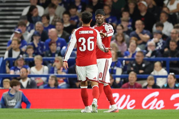 Ipswich Town v Arsenal, Carabao Cup Noni Madueke celebrates with Martin Zubimendi of Arsenal after scoring the second goal during the Ipswich Town v Arsenal Carabao Cup 3rd Round match at Portman Road, Ipswich, England on 15 September 2026 Credit: Tiego Grenho Every Second Media Editorial use only. All images are copyright Every Second Media Limited. No images may be reproduced without prior permission. All rights reserved. Premier League and Football League images are subject to licensing agreements with Football DataCo Limited. see https: www.football-dataco.com Copyright: xIMAGO EveryxSecondxMediax ESM-2165-0052 TiegoxGrenhox xEveryxSecondxMediax