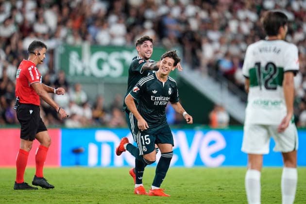 September 15, 2026, Elche, Elche, Spain: Arda Guler of Real Madrid CF celebrates after scoring his team s first goal during the Spanish League, LaLiga EA Sports, football match played between Elche CF and Real Madrid CF at Estadio Manuel Martinez Valero on September 15, 2026, in Elche, Spain. Elche Spain - ZUMAa181 20260915_zaa_a181_270 Copyright: xDennisxAgyemanx