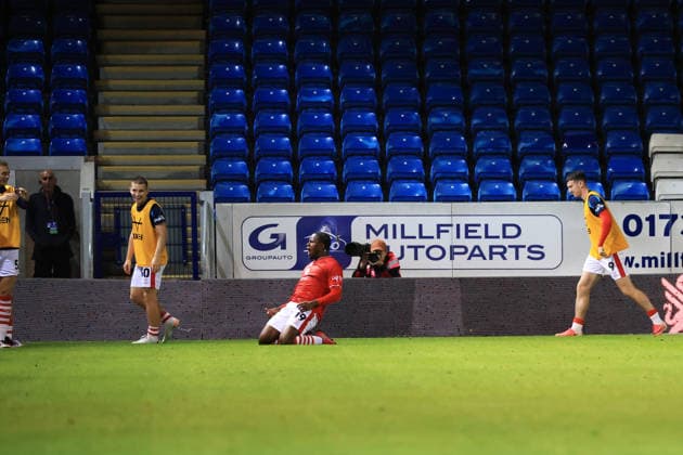 15th September 2026; Weston Homes Stadium, Peterborough, Cambridgeshire, England; Carabao Cup Football, Peterborough United versus Barnsley; Reyes Cleary of Barnsley celebrates his second goal JeremyxGowers-Cromie