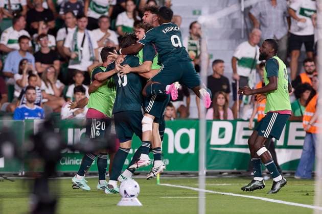 September 15, 2026, Elche, Spain: Players (Real Madrid CF) celebrate a goal during the LaLiga EA SPORTS 2026 2027 match between Elche CF and Real Madrid CF.Final score: Elche CF 2-3 Real Madrid CF Elche Spain - ZUMAs197 20260915_aaa_s197_254 Copyright: xFedericoxTitonex
