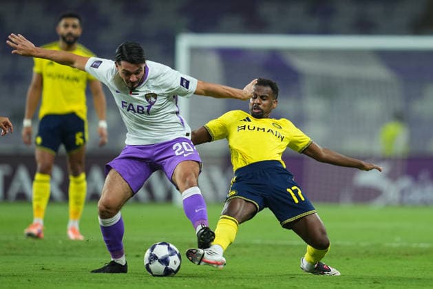 AL AIN, UNITED ARAB EMIRATES - SEPTEMBER 15: Matias Palacios of Al-Ain FC and Abdullah Al-Khaibari of Al-Nassr FC in action during the AFC Champions League Elite group stage match between Al Ain FC and Al Nassr at the Hazza bin Zayed Stadium on September 15, 2026 in Al Ain, United Arab Emirates. Al Ain vs. Al- Nassr - 2026 27 AFC Champions League Elite match 1 of 8 - West Region group at Hazza bin Zayed Stadium, Al Ain, UAE. 15 SEPTEMBER 2026 Copyright: xx