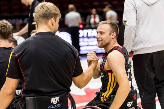 OTTAWA, CANADA - SEPTEMBER 15: Julian Lammering (Germany, 18) and Thomas Boehme (Böhme, Germany, 13) shake hands after winning the Ottawa IWBF Wheelchair Basketball World Championships match between Germany vs. USA at Arena at TD Place on matchday 7 of the Ottawa IWBF Wheelchair Basketball World Championships on September 15, 2026 in Ottawa, Canada. Canada Copyright: xSteffiexWunderlx