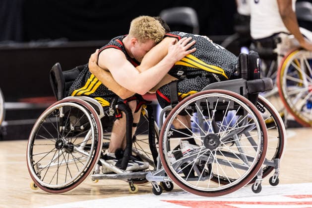 OTTAWA, CANADA - SEPTEMBER 15: Tobias Hell (Germany, 8) and Nico Dreimueller (Dreimüller, Germany, 17) hug after winning the Ottawa IWBF Wheelchair Basketball World Championships match between Germany vs. USA at Arena at TD Place on matchday 7 of the Ottawa IWBF Wheelchair Basketball World Championships on September 15, 2026 in Ottawa, Canada. Canada Copyright: xSteffiexWunderlx