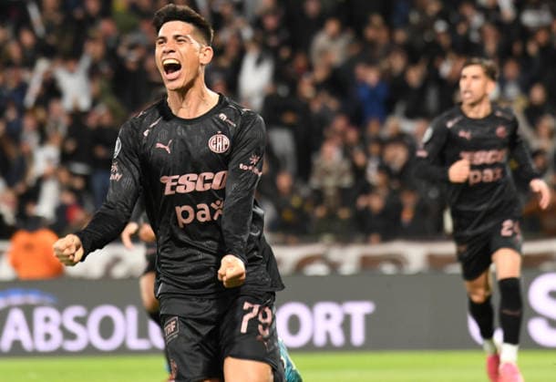 15th September 2026; Estadio Excelsior, Puerto Cortes, Honduras; CONMEBOL Libertadores Football, Platense versus Fluminense; Bruno Sepulveda of Platense celebrates his goal in the 47th minute to go up 2-0