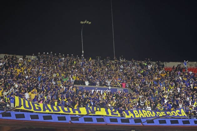 15th September 2026; Estadio do Morumbi, Sao Paulo, Brazil; CONMEBOL Sudamericana Football, Sao Paulo versus Boca Juniors; Boca Juniors fans celebrate AndrexCardoso DiaEsportivo