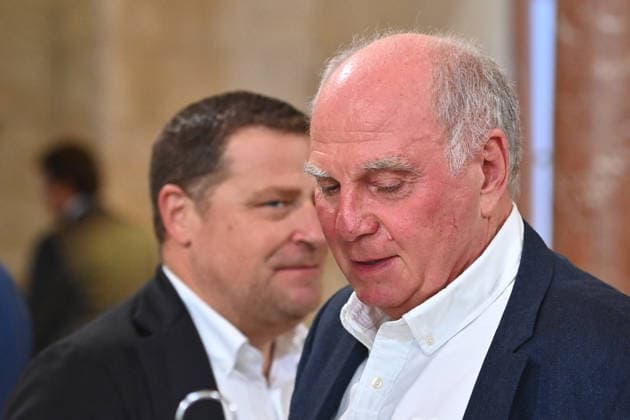 Uli HOENESS, Honorary President of Bayern Munich, Hi Max EBERL, sporting director of FC Bayern Munich; Markus SOEDER, Minister-President of Bavaria and CSU Chairman, welcomes the FC Bayern Munich championship teams to the Kuppelsaal at the State Chancellery in Munich on September 16, 2026