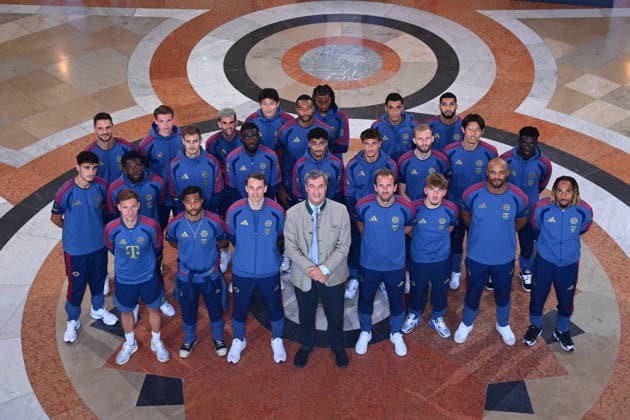 Team photo, team, squad,Team photo with Markus Söder, Minister-President of Bavaria and CSU Chairman Markus Söder, Minister-President of Bavaria and CSU Chairman, welcomes the championship teams of FC Bayern Munich in the Kuppelsaal at the State Chancellery in Munich on September 16, 2026