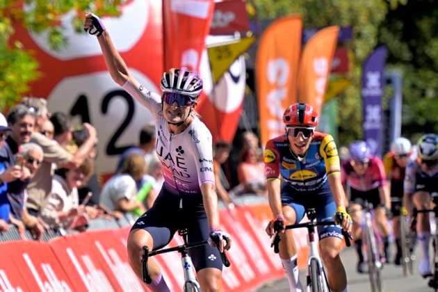 Grand Prix de Wallonie 2026 Cycling Race - Women CITADELLE DE NAMUR, BELGIUM - SEPTEMBER 16 : Swinkels Karlijn (NED) of UAE Team ADQ wins the sprint, second place for Balsamo Elisa (ITA) of Lidl - Trek, third place for Gery Celia (FRA) of FDJ United - SUEZ during the 66th edition of Grand Prix de Wallonie an UCI ProSeries 1.Pro one day cycling road race for Women Elite of 127,3 km with start in Seraing and finish in Citadelle de Namur on September 16, 2026 in Citadelle de Namur, Belgium, 16 09 2026 ( Motordriver Pieter Van Herzeele - Citadelle de Namur Belgium  Copyright: xSesx