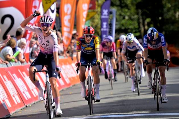 Grand Prix de Wallonie 2026 Cycling Race - Women CITADELLE DE NAMUR, BELGIUM - SEPTEMBER 16 : Swinkels Karlijn (NED) of UAE Team ADQ wins the sprint, second place for Balsamo Elisa (ITA) of Lidl - Trek, third place for Gery Celia (FRA) of FDJ United - SUEZ during the 66th edition of Grand Prix de Wallonie an UCI ProSeries 1.Pro one day cycling road race for Women Elite of 127,3 km with start in Seraing and finish in Citadelle de Namur on September 16, 2026 in Citadelle de Namur, Belgium, 16 09 2026 ( Motordriver Pieter Van Herzeele - Citadelle de Namur Belgium  Copyright: xSesx