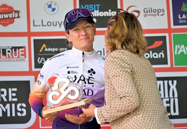 Grand Prix de Wallonie 2026 Cycling Race - Women CITADELLE DE NAMUR, BELGIUM - SEPTEMBER 16 : Swinkels Karlijn (NED) of UAE Team ADQ pictured during the podium ceremony of the 66th edition of Grand Prix de Wallonie an UCI ProSeries 1.Pro one day cycling road race for Women Elite of 127,3 km with start in Seraing and finish in Citadelle de Namur on September 16, 2026 in Citadelle de Namur, Belgium, 16 09 2026 ( Motordriver Pieter Van Herzeele - Citadelle de Namur Belgium  Copyright: xSesx