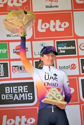 Grand Prix de Wallonie 2026 Cycling Race - Women CITADELLE DE NAMUR, BELGIUM - SEPTEMBER 16 : Swinkels Karlijn (NED) of UAE Team ADQ pictured during the podium ceremony of the 66th edition of Grand Prix de Wallonie an UCI ProSeries 1.Pro one day cycling road race for Women Elite of 127,3 km with start in Seraing and finish in Citadelle de Namur on September 16, 2026 in Citadelle de Namur, Belgium, 16 09 2026 ( Motordriver Pieter Van Herzeele - Citadelle de Namur Belgium  Copyright: xSesx