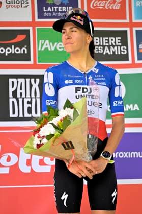 Grand Prix de Wallonie 2026 Cycling Race - Women CITADELLE DE NAMUR, BELGIUM - SEPTEMBER 16 : Gery Celia (FRA) of FDJ United - SUEZ pictured during the podium ceremony of the 66th edition of Grand Prix de Wallonie an UCI ProSeries 1.Pro one day cycling road race for Women Elite of 127,3 km with start in Seraing and finish in Citadelle de Namur on September 16, 2026 in Citadelle de Namur, Belgium, 16 09 2026 ( Motordriver Pieter Van Herzeele - Citadelle de Namur Belgium  Copyright: xSesx