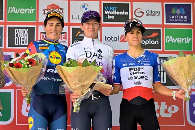 Grand Prix de Wallonie 2026 Cycling Race - Women CITADELLE DE NAMUR, BELGIUM - SEPTEMBER 16 : Balsamo Elisa (ITA) of Lidl - Trek, Swinkels Karlijn (NED) of UAE Team ADQ and Gery Celia (FRA) of FDJ United - SUEZ pictured during the podium ceremony of the 66th edition of Grand Prix de Wallonie an UCI ProSeries 1.Pro one day cycling road race for Women Elite of 127,3 km with start in Seraing and finish in Citadelle de Namur on September 16, 2026 in Citadelle de Namur, Belgium, 16 09 2026 ( Motordriver Pieter Van Herzeele - Citadelle de Namur Belgium  Copyright: xSesx