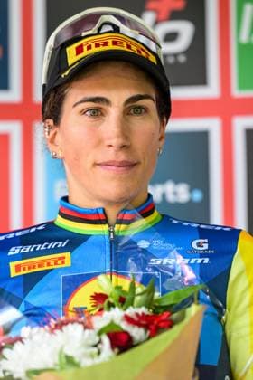 Italian Elisa Balsamo of Lidl-Trek is pictured on the podium after the one day cycling race Grand Prix de Wallonie 2026 (127,5 km), in Namur, on Wednesday 16 September 2026. DAVIDxPINTENS  x186635956x