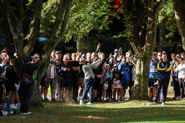 RECORD DATE NOT STATED 16th September 2026; Wentworth Golf Club, Virginia Water, Surrey, England; DP World Tour Golf, BMW PGA, Golf Herren Championship, Pro Am; Tommy Fleetwood of England plays a shot at the 15th hole HenningxVonxJagow
