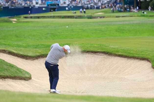 RECORD DATE NOT STATED 16th September 2026; Wentworth Golf Club, Virginia Water, Surrey, England; DP World Tour Golf, BMW PGA, Golf Herren Championship, Pro Am; Sepp Straka out the fairway bunker at the 18th hole at Wentworth ChrisxRoll