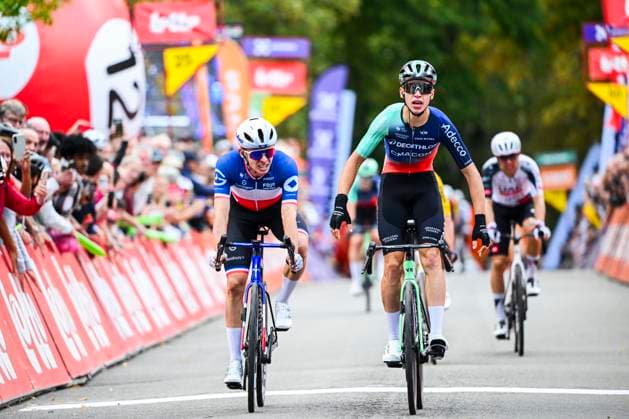 Grand Prix de Wallonie 2026 Cycling Race CITADELLE DE NAMUR, BELGIUM - SEPTEMBER 16 : Gregoire Romain (FRA) of Groupama FDJ United, Sparfel Aubin of Team Decathlon CMA CGM in the final sprint during the 66th edition of Grand Prix de Wallonie an UCI ProSeries 1.Pro one day cycling road race for Men Elite of 196.8 km with start in Seraing and finish in Citadelle de Namur on September 16, 2026 in Citadelle de Namur, Belgium, 16 09 2026 ( Motordriver Kenny Verfaillie - Citadelle de Namur Belgium  Copyright: xVincentxKalutx