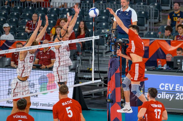 Turkiye v Latvia - CEV EuroVolley 2026 Men CLUJ-NAPOCA, ROMANIA - SEPTEMBER 16: Kaan Gurbuz of Turkiye in action during the CEV EuroVolley 2026 Men s Group D match between Turkiye and Latvia at BT Arena in Cluj-Napoca, Romania, on September 16, 2026. Stringer Anadolu Cluj-Napoca Romania. Editorial use only. Please get in touch for any other usage.  Copyright: x2026xAnadoluxStringerx