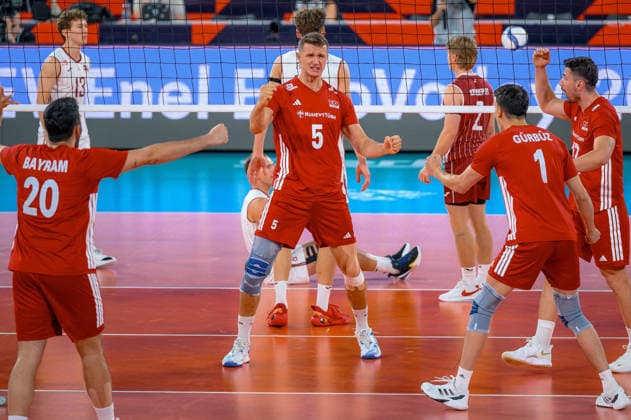 Turkiye v Latvia - CEV EuroVolley 2026 Men CLUJ-NAPOCA, ROMANIA - SEPTEMBER 16: Mert Matic (5) of Turkiye celebrates during the CEV EuroVolley 2026 Men s Group D match between Turkiye and Latvia at BT Arena in Cluj-Napoca, Romania, on September 16, 2026. Stringer Anadolu Cluj-Napoca Romania. Editorial use only. Please get in touch for any other usage.  Copyright: x2026xAnadoluxStringerx