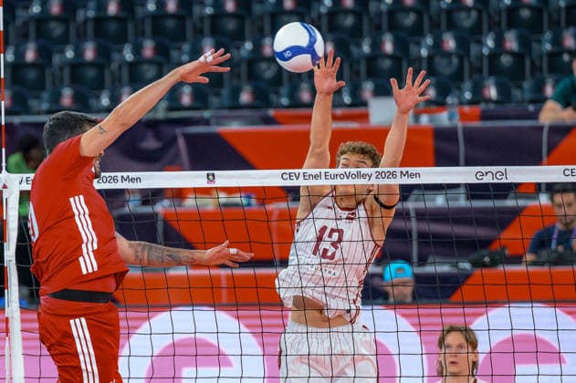 Turkiye v Latvia - CEV EuroVolley 2026 Men CLUJ-NAPOCA, ROMANIA - SEPTEMBER 16: Edvins Skruders (13) of Latvia in action during the CEV EuroVolley 2026 Men s Group D match between Turkiye and Latvia at BT Arena in Cluj-Napoca, Romania, on September 16, 2026. Stringer Anadolu Cluj-Napoca Romania. Editorial use only. Please get in touch for any other usage.  Copyright: x2026xAnadoluxStringerx