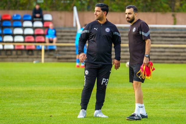 Pictured: Pardis Fardjad Azad of SV Tasmania Berlin, Coach, September 16, 2026; SV Tasmania Berlin vs. BSG Chemie Leipzig, Northeast Regional League, 2026–27 season; Werner Seelenbinder Sportpark Copyright: HMBxMedia xPascalxSpanehl