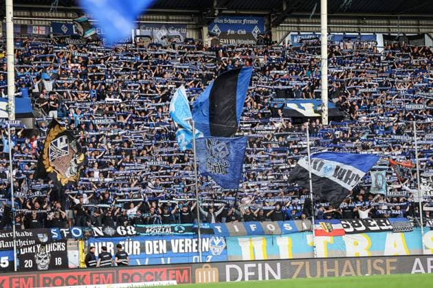 SV Waldhof Mannheim fans at the SV Waldhof Mannheim vs. Rot-Weiss Essen game on September 16, 2026, in Mannheim, Carl Benz Stadium. Photo by Alfio Marino Copyright: