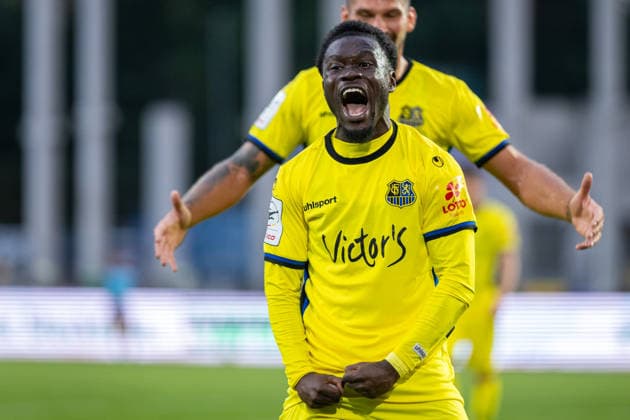 Kelsey Owusu of 1. FC Saarbrücken, No. 31, celebrates the goal that made the score 0–2 (GER), SC Preussen Münster vs. 1. FC Saarbrücken, soccer, 3. Liga, Matchday 6, 2026–2027 season, September 16, 2026 DFL regulations prohibit any use of photographs as image sequences and or quasi-video GER, SC Preussen Münster vs. 1 FC Saarbrücken, soccer, 3. Liga, Matchday 6, 2026–2027 season, September 16, 2026, Münster Copyright: xEibner-Pressefoto JanxRollingerx EP_JSK