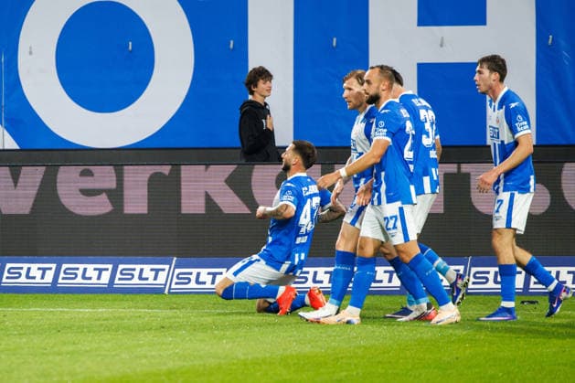 Goal celebration 1-0, left-footed shooter Leon Dajaku, Rostock, GER, FC Hansa Rostock vs. VfB Stuttgart II, Soccer, Men, 3rd Division, Matchday 6, 2026–2027 season, September 16, 2026, Rostock Ostseestadion, Mecklenburg-Western Pomerania, Germany