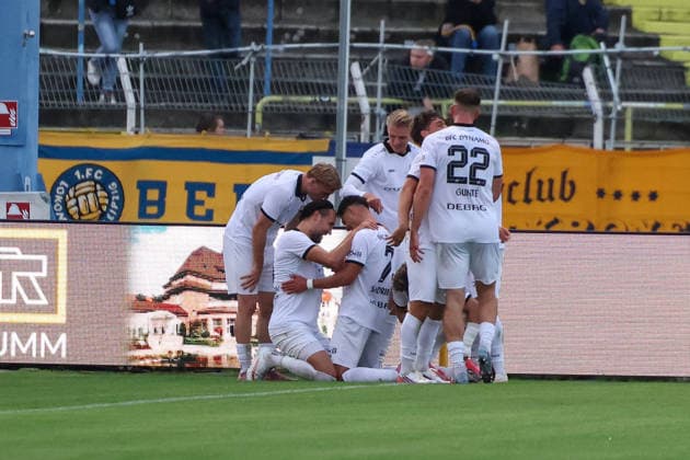 Germany Regional League Northeast 2026–2027, Matchday 9, 1 FC Lokomotive Leipzig vs. BFC Dynamo, Bruno Plache Stadium, Leipzig—Celebrations after the 0–1 goal Copyright: xLucasxWalterx