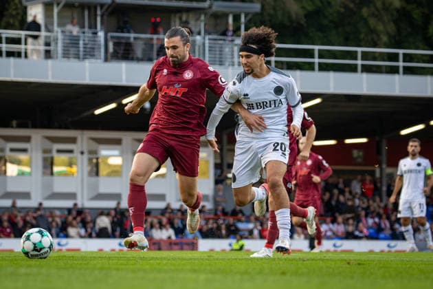 Soccer, 3rd Division: Fortuna Cologne vs. SV Wehen Wiesbaden, September 16, 2026; David Haider (Fortuna), Ayoub Chaikhoun (SVWW),