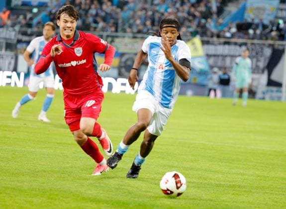 CFC vs. SV Babelsberg 03, September 16, 2026, Chemnitz, eins Stadium on Gellertstrasse, Sports, Soccer, Northeast Regional League 2026–2027, Matchday 9, CFC, CFC vs. SV Babelsberg 03 (from left to right: Till, Matthew, Meier, and Ken Tchouangue) Chemnitz, Saxony, Germany